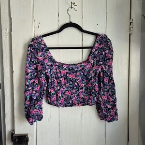 Zara 3/4 Sleeves Floral Cropped Blouse